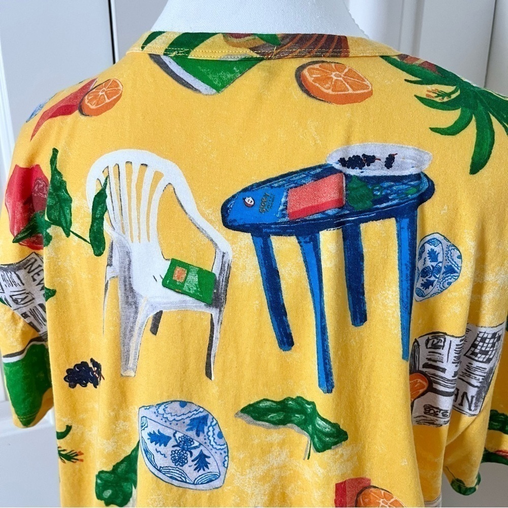 Zara Summer Patio Graphic Boxy Tee T-Shirt-Yellow Multicolor-Women Size Medium - Picture 7 of 11